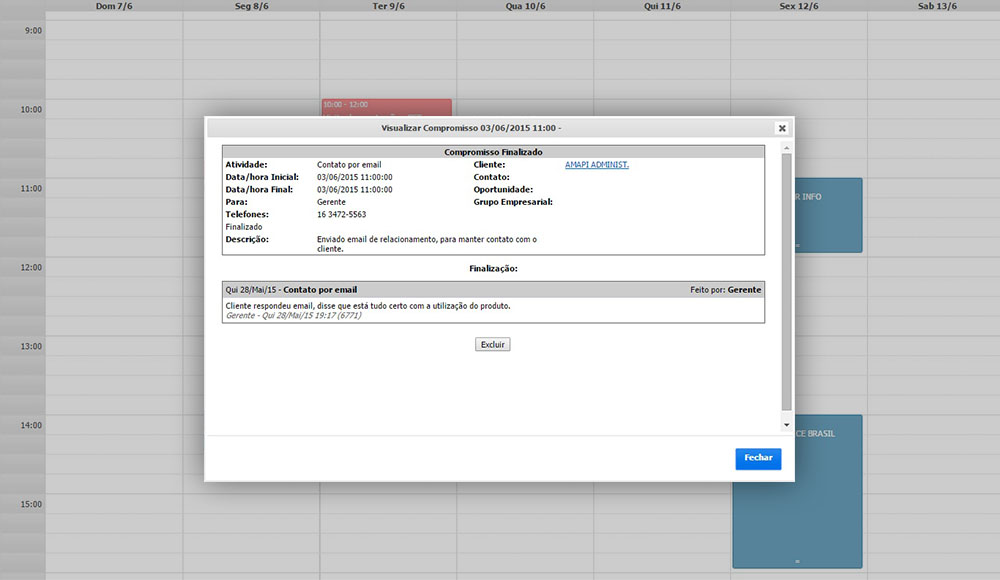 Gestão de compromissos Upway CRM